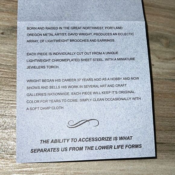 Original Brooch By David Wright Custom Made From ChromePlate NWT - Picture 7 of 7